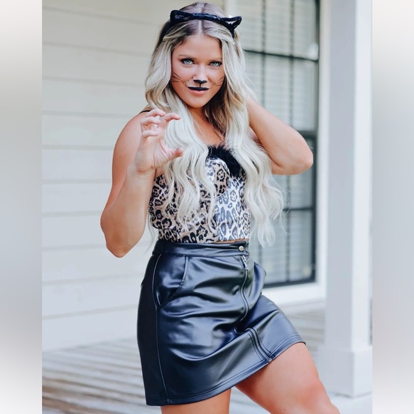 Women’s FURRY BLACK/LEOPARD CORSET COSTUME TOP | NEW/NWT!!😸😻🖤😸😻 - Picture 4 of 10